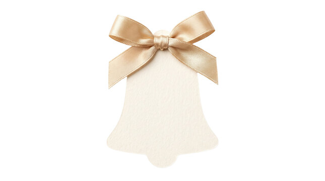 Blank bell shaped paper tag with bow isolated on transparent background png