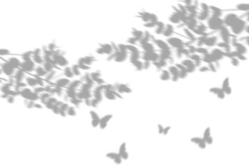 Fototapeta premium Elegant gray butterflies fluttering around stylized branches a delicate nature illustration isolated on transparent background