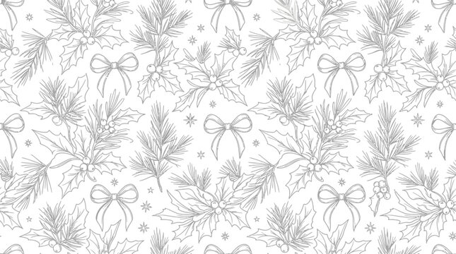 Christmas Pattern with Holly and Pine Branches