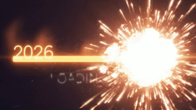 2026 to 2027 new year loading progress bar animation with dramatic explosion and glowing neon typography