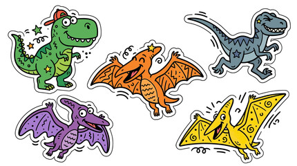 Cute Cartoon Dinosaurs and Pterodactyls Sticker Collection © Yumna
