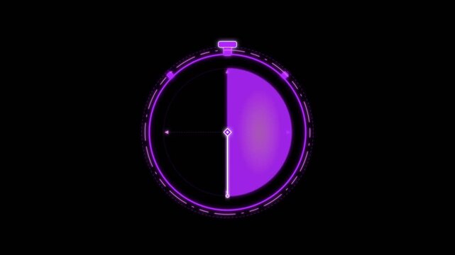 Neon Purple digital stopwatch timer animation for motion graphics