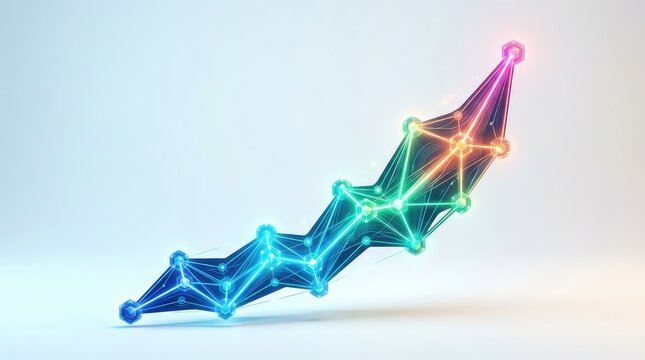 A radiant upward-trending graph of glowing nodes and connections symbolizes accelerating exponential growth through strategic digital transformation in business