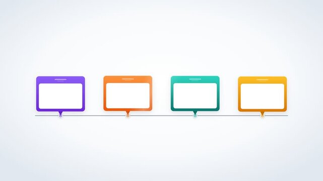Digital timeline interface cards appearing sequentially white background with vibrant color accents for corporate marketing