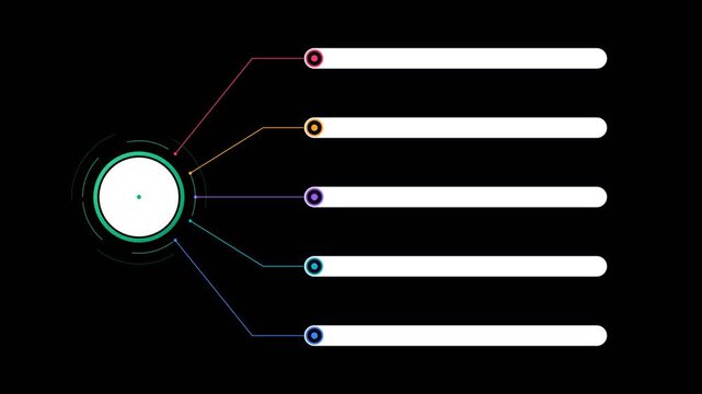 Interactive data infographic interface with horizontal bars expanding dynamically in minimalist dark void for corporate marketing
