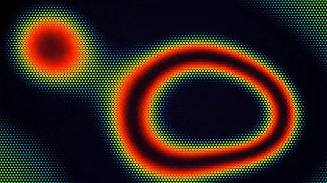 Abstract digital background with colorful glowing circles and hexagon grid pattern
