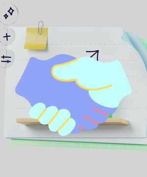 a partnership handshake on a digital clipboard
