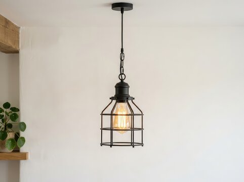 Lampada a sospensione in metallo nero stile industriale, ideale per illuminazione moderna e rustica di interni minimalisti ed eleganti, interno, funzionale, ambiente