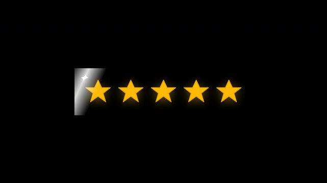Rating five stars gold icons on solid black background