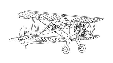 Biplane illustration, sketch style, isolated on transparent background © Wesi