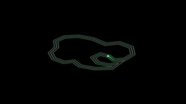 Abstract glowing green circuit-like structure with a bright node on a dark background, resembling a digital pathway or energy flow.