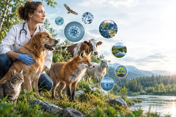 Fototapeta premium One Health Concept Connecting Human Animal and Environmental Health