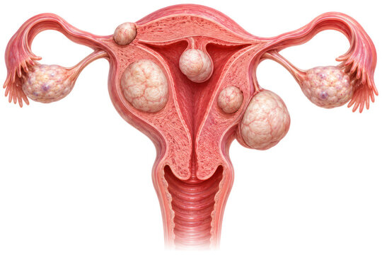 Uterine Fibroids in Female Reproductive System Medical Illustration