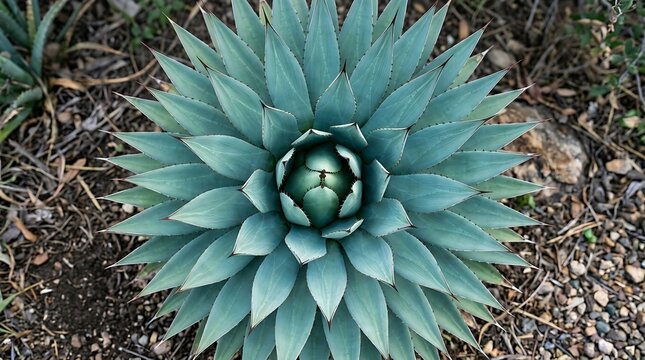 Stunning overhead view of an agave americana plant showcasing its sharp geometric leaf rosettes