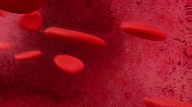 Red Blood Cells in Close-Up Flowing Through a Vessel