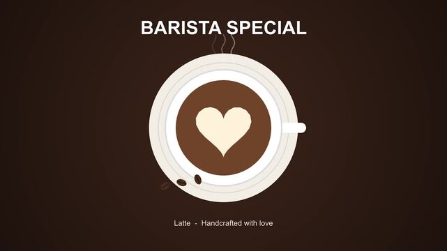Minimalist barista special animation showing milk pouring into a cup of coffee and creating a heart shape
