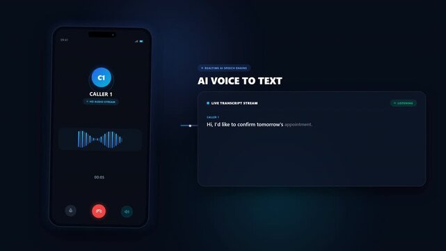 Smartphone interface displaying real-time speech transcription
