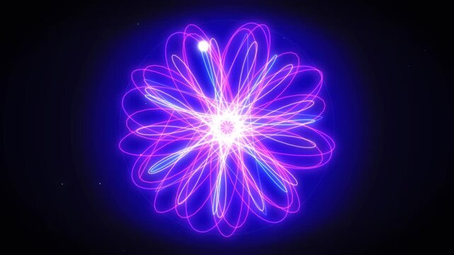 Abstract neon flower design with glowing light trails and particle effects for motion graphics and animation