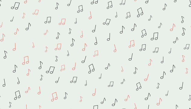 Seamless minimal line music notes pattern in charcoal and coral on sage