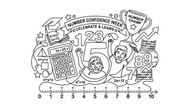 Math Learning Fun: Number Confidence Week Celebration with Kids, Calculator, Abacus & Trophy