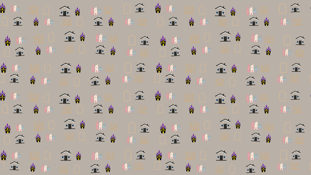 Pattern of stylized houses and archways