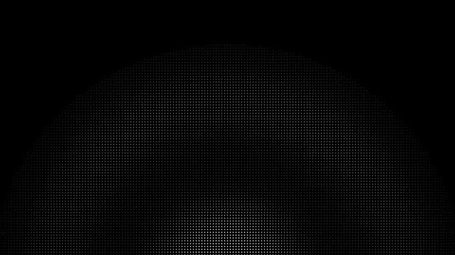 Abstract halftone dot pattern glowing in semi circle on black background