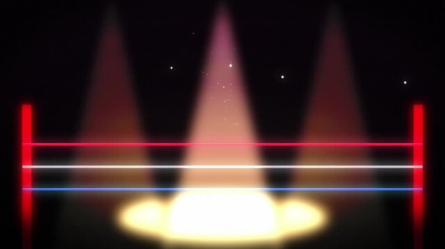 Abstract boxing ring background with rotating HUD elements and glowing neon ropes for virtual fight concepts