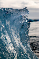 Close Up of Clear Transparent Ice Texture on Diamond Beach Iceland © Jennifer