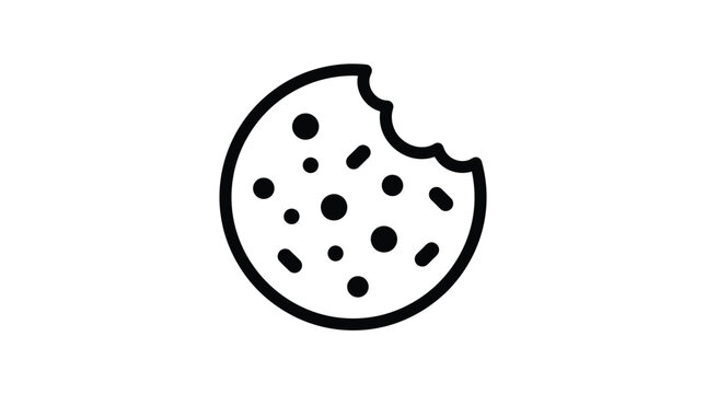 Delicious chocolate chip cookie vector icon with bite mark in minimalist black outline style