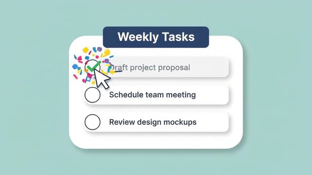 digital weekly task list featuring checkboxes for project meeting and design goals displayed on clean solid light-teal background