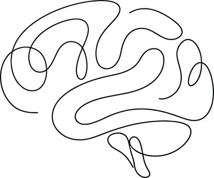 Continuous single line drawing of a human brain