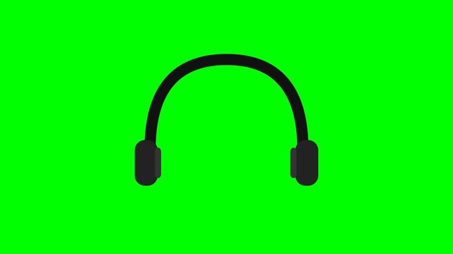 Black Headphone Icon Animation on Chroma Key Green Screen Background for Music Podcast Gaming Sound Design and Video Editing Projects Loopable Headset Graphic.
