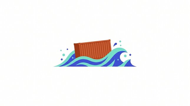Shipping container floating in ocean waves vector illustration