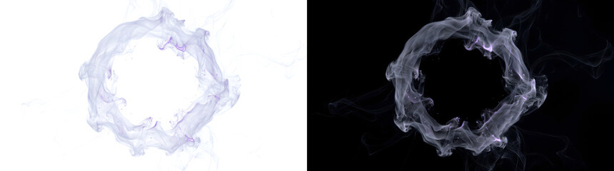 Fototapeta premium Ring of swirling smoke with soft purple highlights and tiny particles for magic designs in PNG, Transparent and Black Background Versions