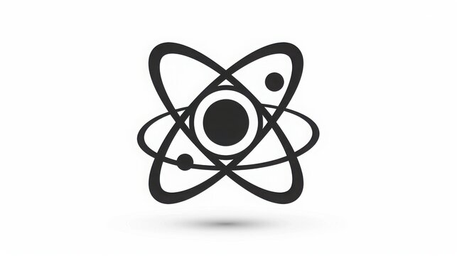 Black atomic model symbol isolated on clean white background representing physics science and education