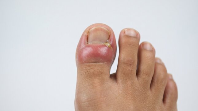 Clinical Close Up of Acute Paronychia Infection on Human Finger Showing Severe Swelling and Pus Inflammation for Medical Diagnosis