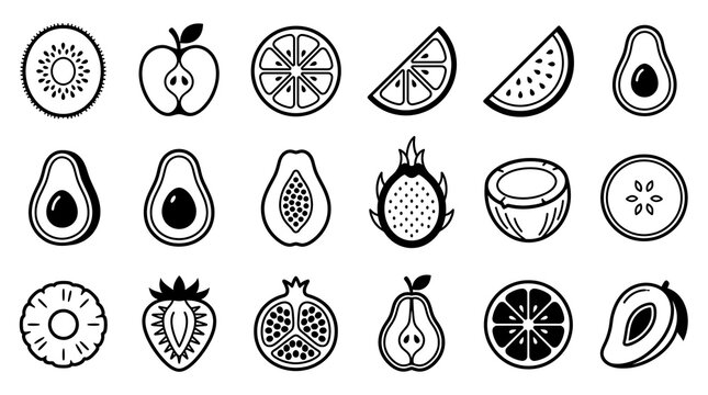 Colorful Fruit Slices and Halves Arranged in Rows