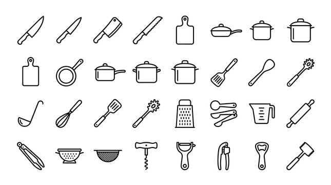 Minimalist Kitchen Utensil Set Icons