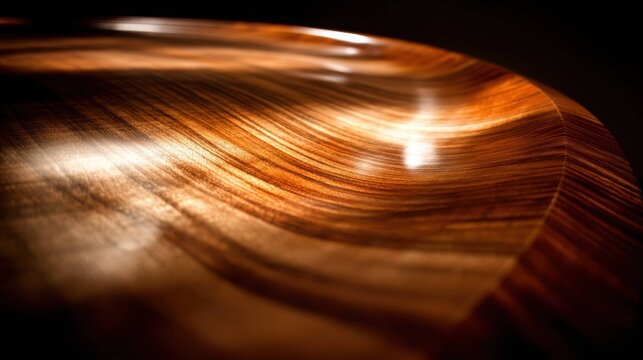 Close-up view of lustrous Koa wood veneer with rich golden-brown color and distinctive flowing grain patterns