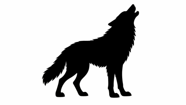 Black silhouette of a wild wolf howling in side view profile, isolated on white background, vector wildlife illustration