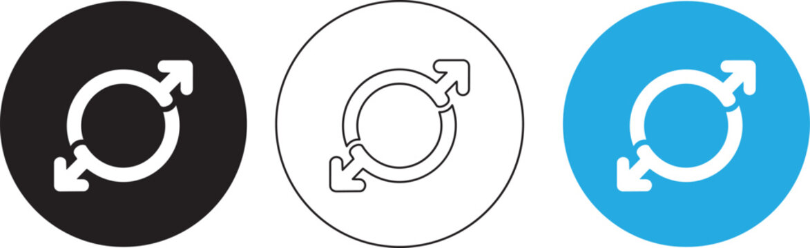 Set of three circular icons showing arrows pointing in opposite directions for expansion or resizing interface elements