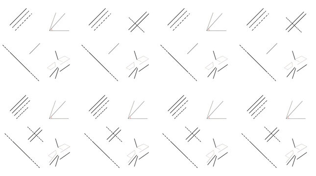 Minimalist geometric pattern with dashed lines and abstract shapes