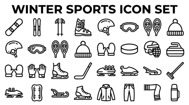 Winter sports icon set featuring skiing snowboarding and ice skating