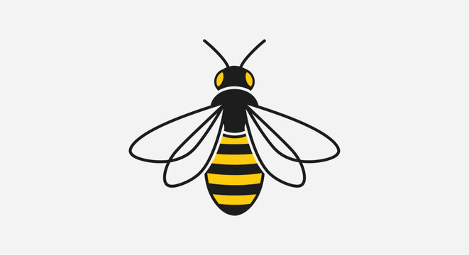 Stylized yellow and black bee vector illustration, minimalist flat design insect icon, symbol of nature and pollination