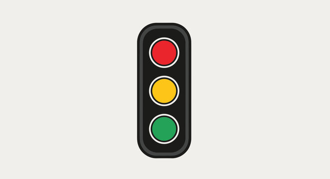 Vibrant traffic light illustration with illuminated red, yellow, and green signals, symbolizing road safety, control, and decision-making