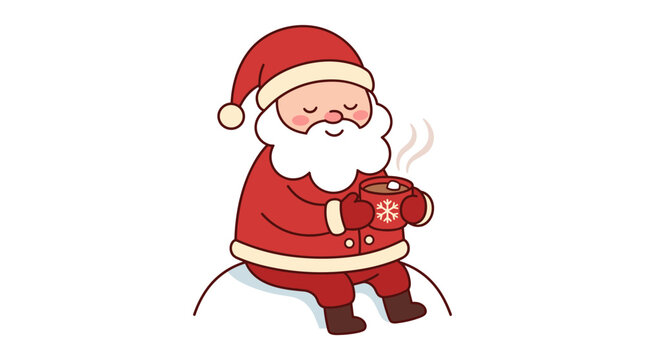 Santa Claus drinking hot cocoa with marshmallow