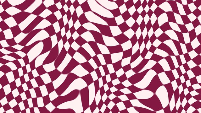 Abstract wavy checkerboard pattern in deep burgundy and white background design