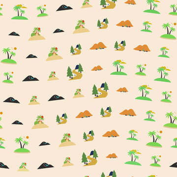 Seamless pattern of tropical islands and landscapes