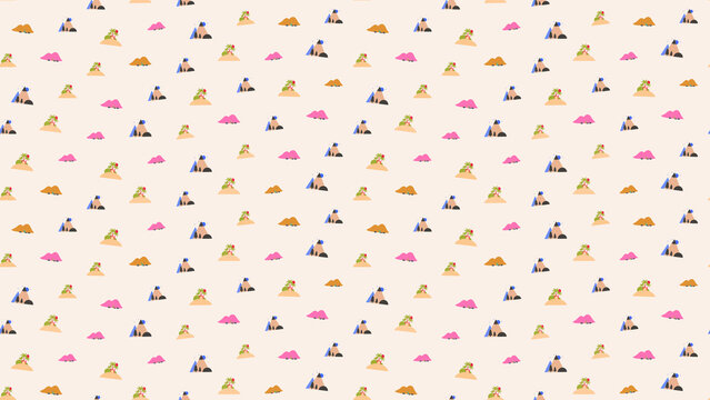 Stylized landscape pattern with islands and mountains