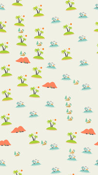 Seamless Tropical Island Pattern with Palm Trees